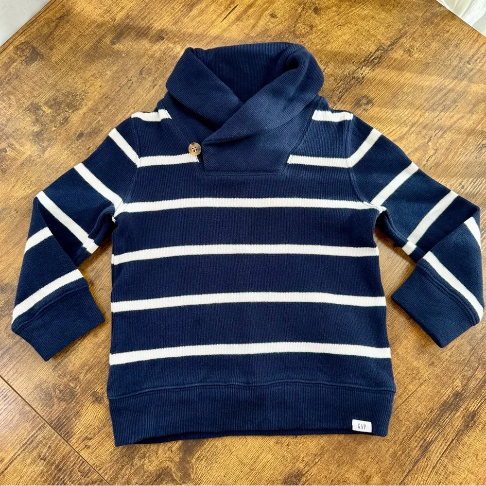 Baby GAP Navy Blue Striped Shawl Neck Sweater, 3T